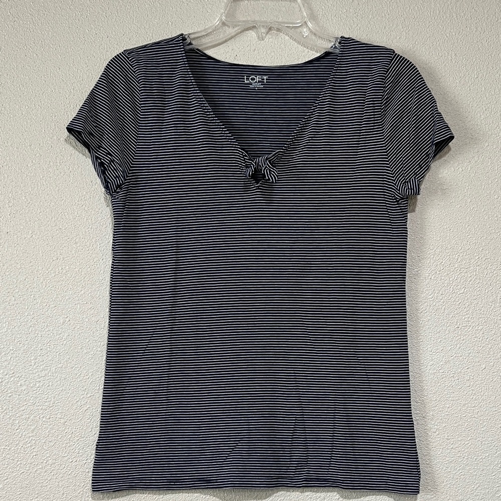 LOFT Navy and White Striped Short Sleeve Tee - Picture 2 of 6